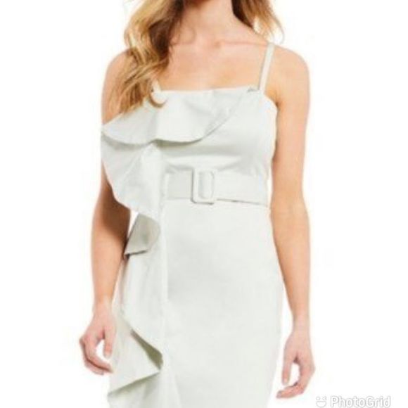 ANTONIO MELANI Draped Midi Dress Sleeveless Sheath Ruffle Mint Green Size 8 New - Picture 5 of 16